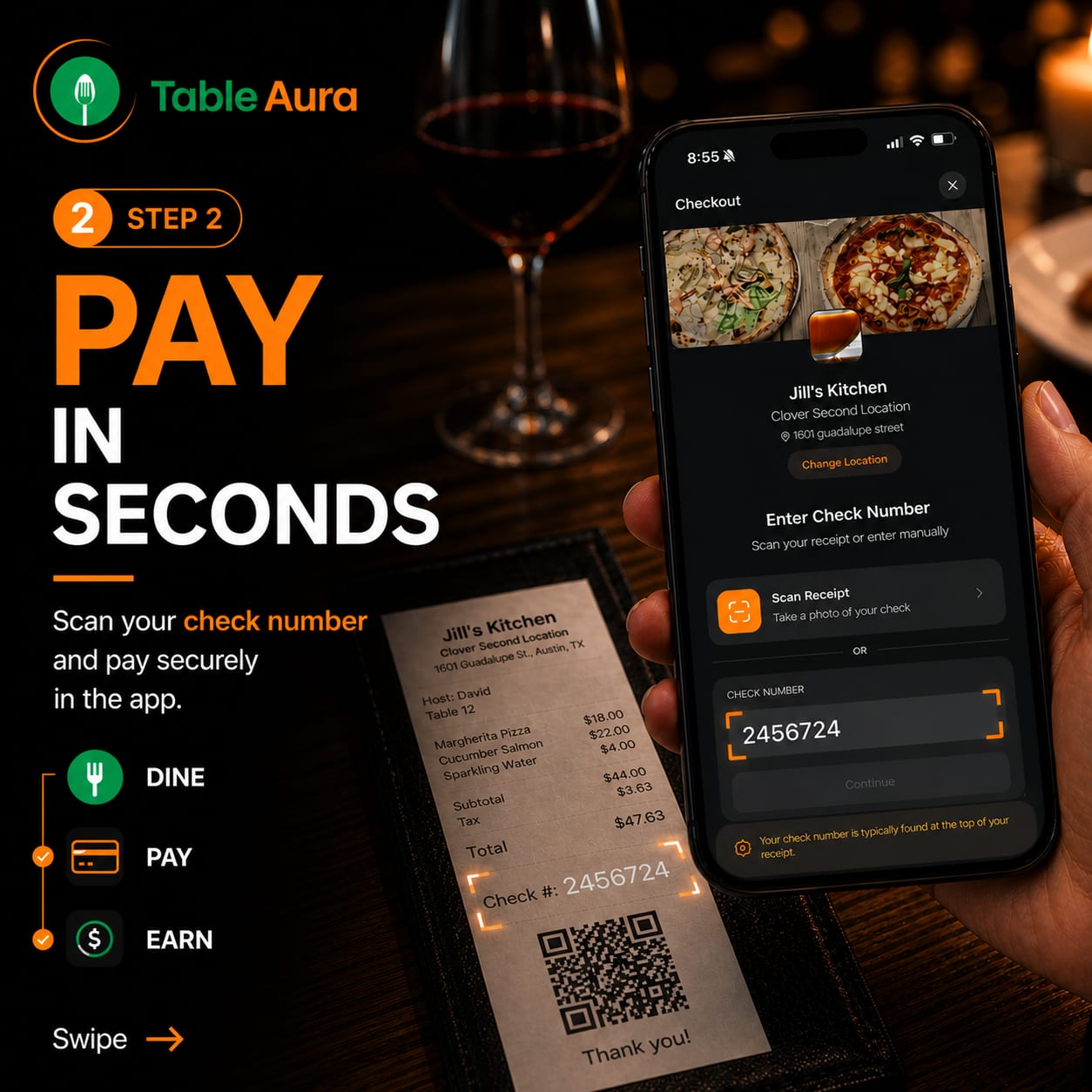 Pay step in the TableAura app